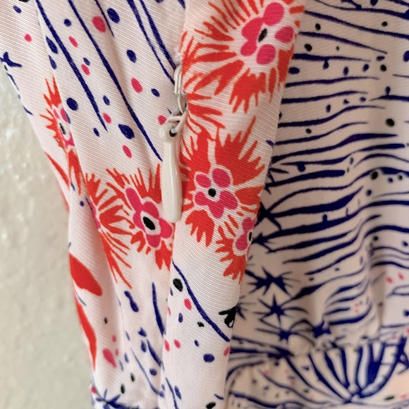 & Other Stories Floral Shinjuki Blue Red V-Neck Asian Inspired Mini Dress Size 6 - Picture 9 of 10